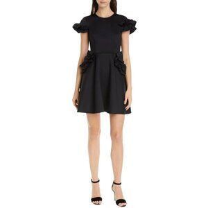 Ted Baker NWT Luuciee Ruffle Detail Skater Dress Pockets Black Size 1/4